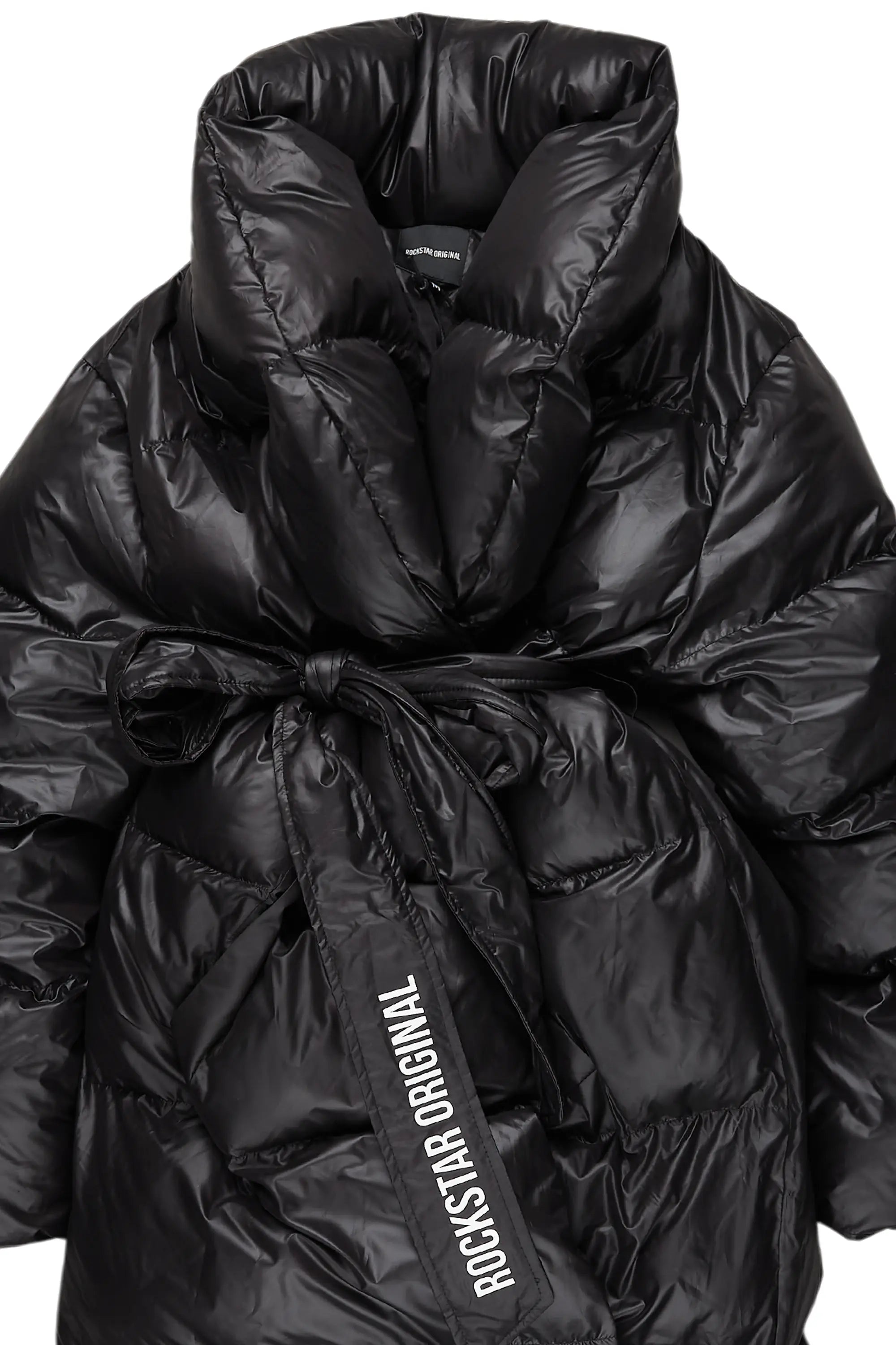 Sehrazat Black Long Wrap Puffer Jacket