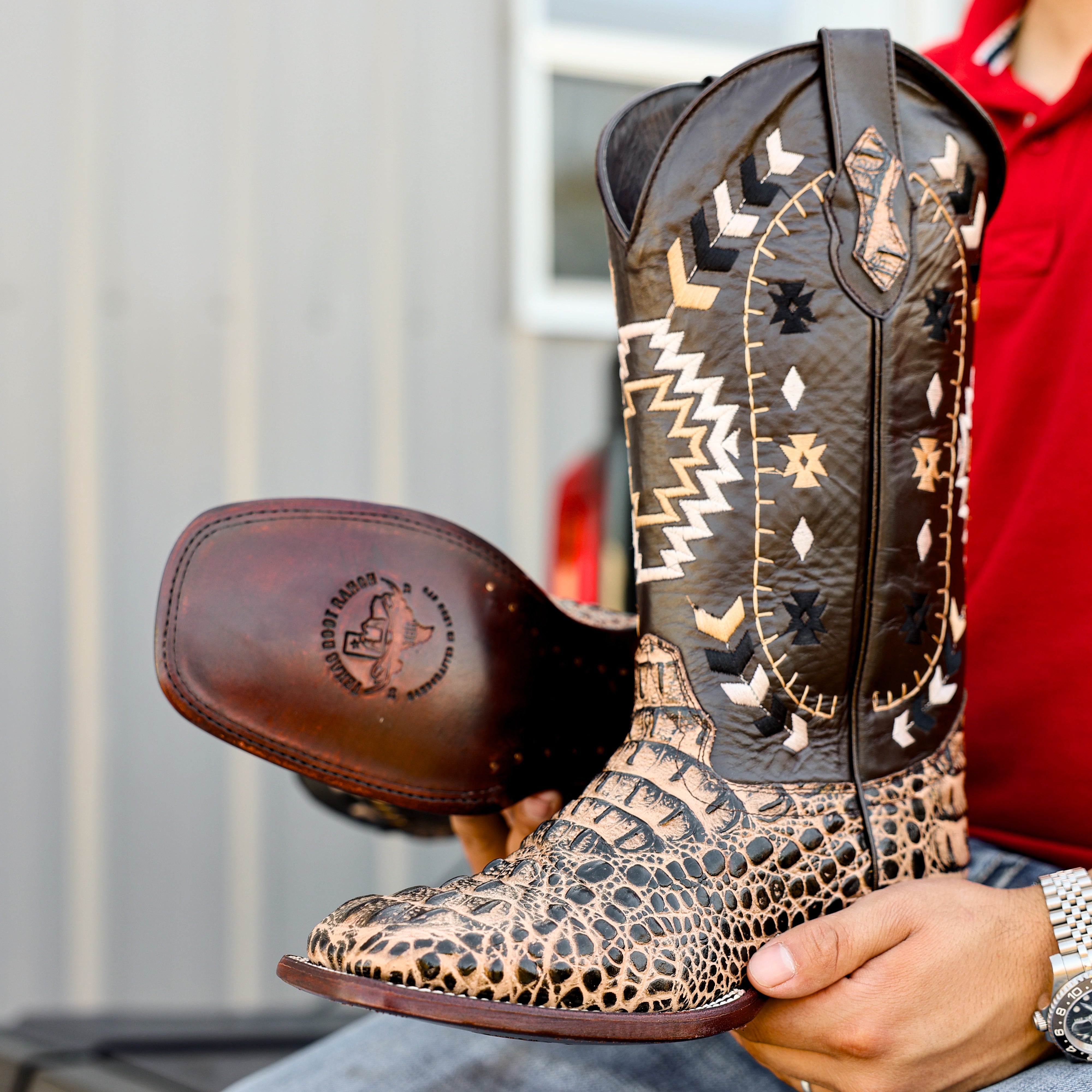 Orix Caiman Neck Leather Boots - Square Toe