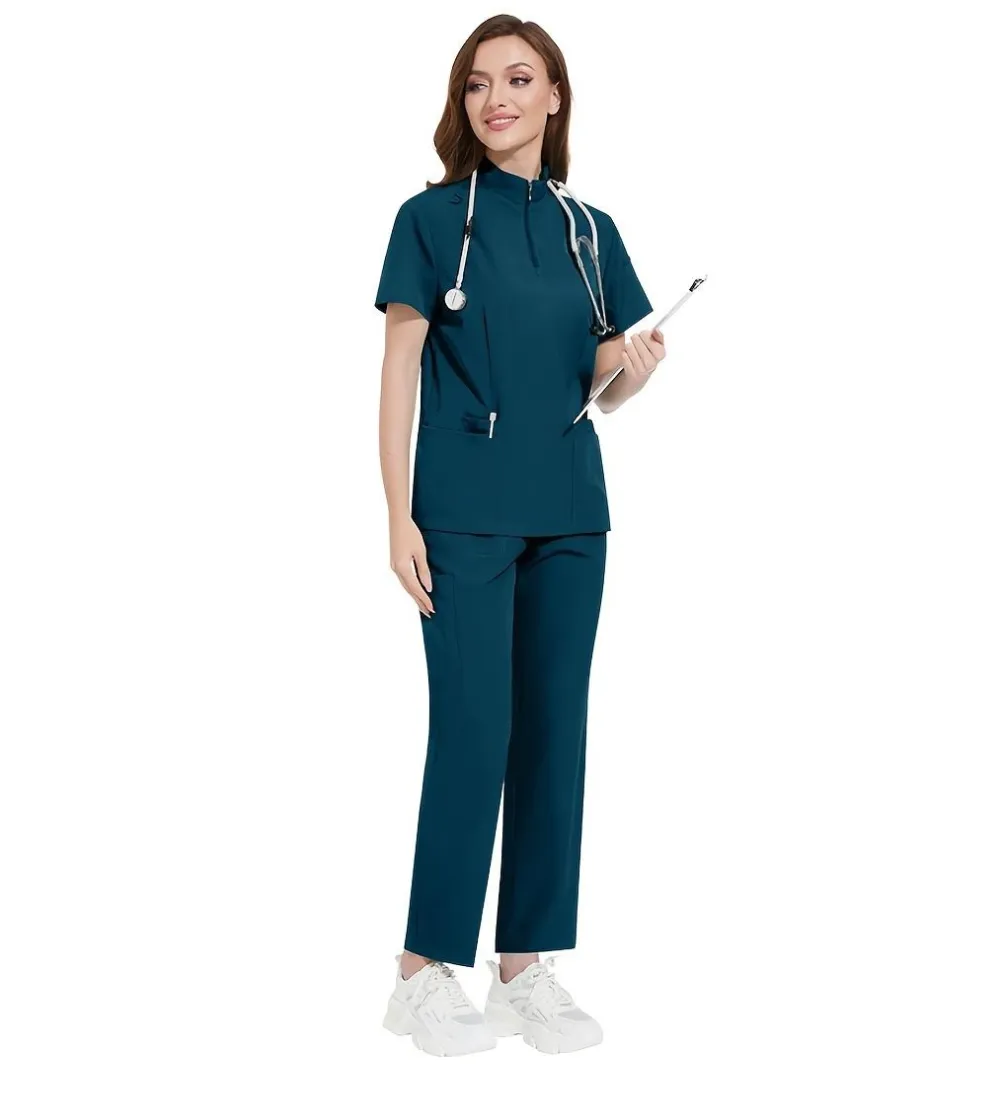 Ladies Healthcare Scrub Set with Multi-Pockets, Breathable Quick-Dry Wrinkle-Resistant Fabric