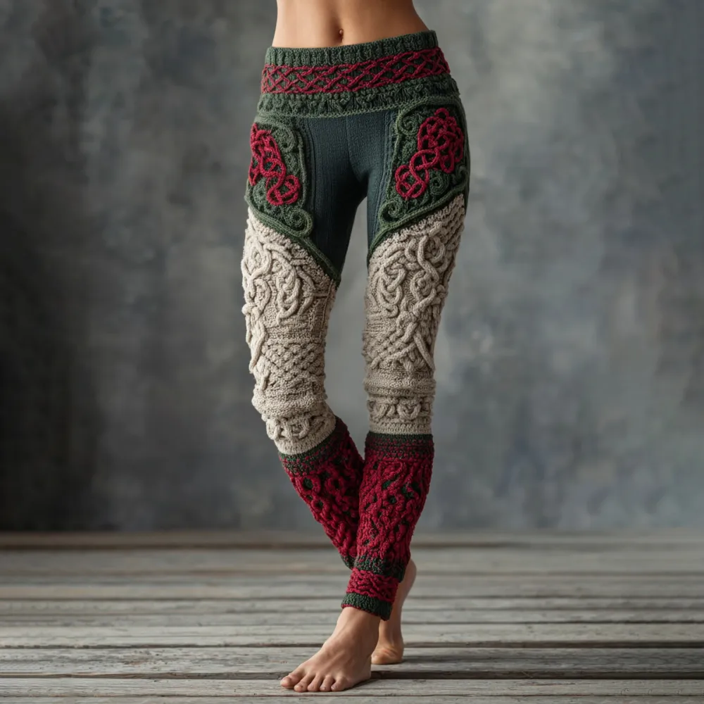 Vintage Christmas Celtic Art Knit Jacquard Cozy Knit Leggings
