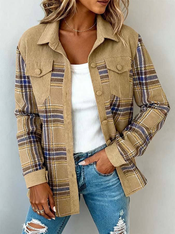 Women'S Casual Lapel Contrast Color Stitching Shirt