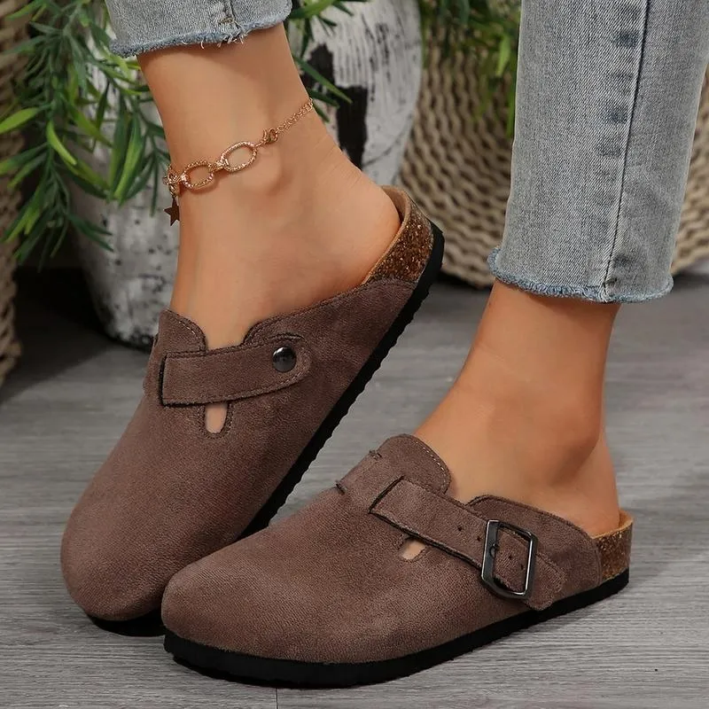 Round-Toe Cork Insoles Flat Buckle Fashion Walking Shoes