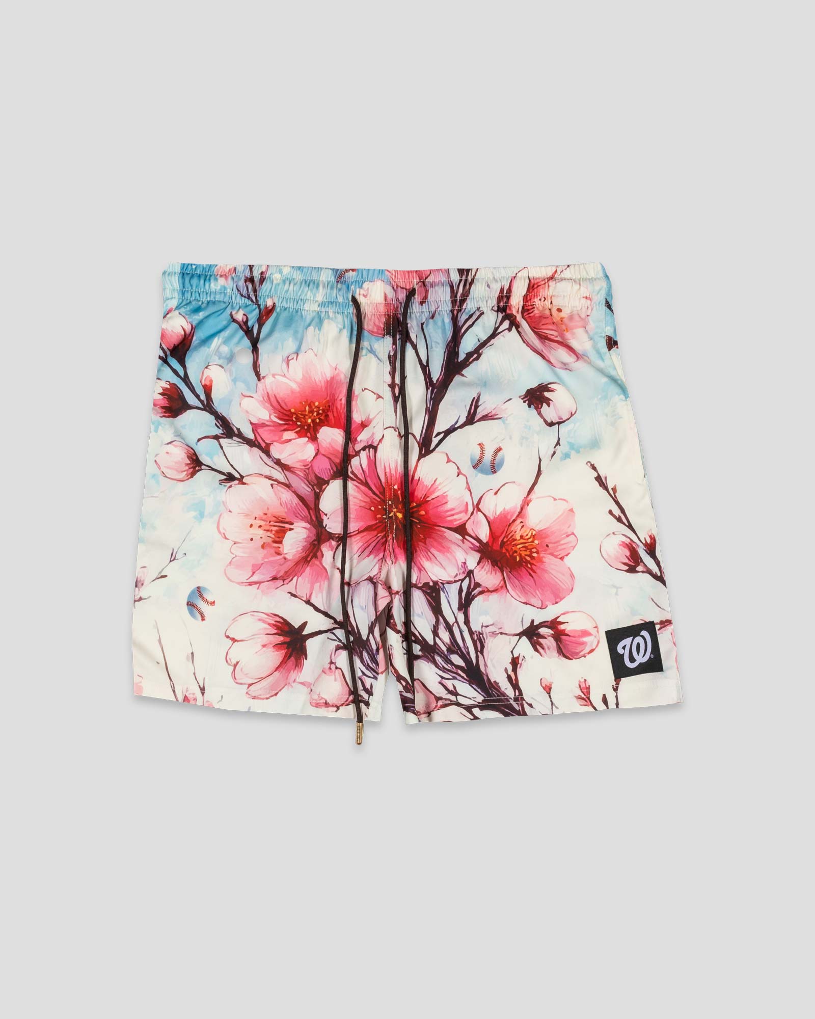 Cherry Blossom Baseball Diamond Lux Satin Youth Shorts - Washington Nationals