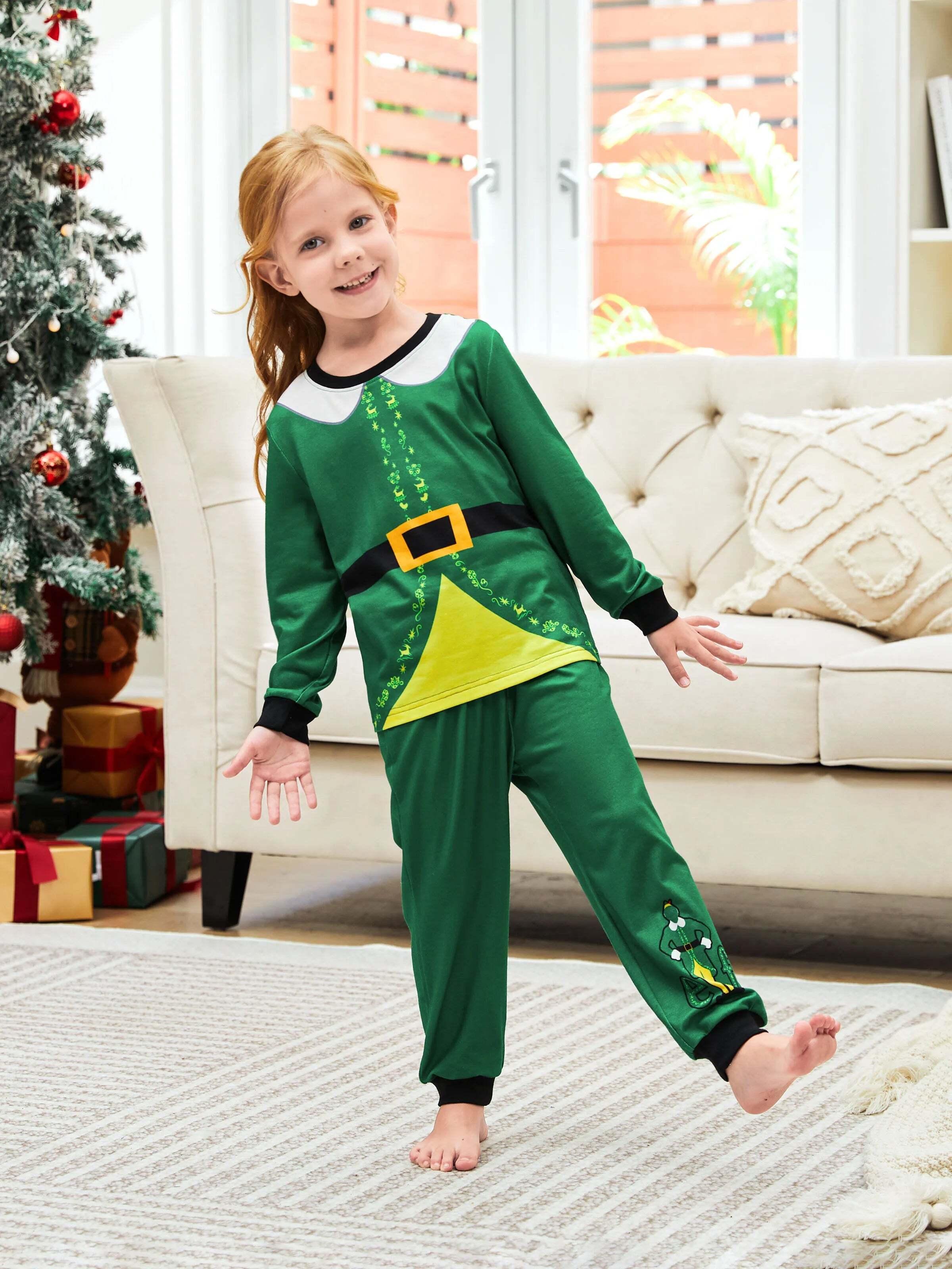 Christmas Family Matching Belt and Collar Pajamas Sets with Christmas Socks