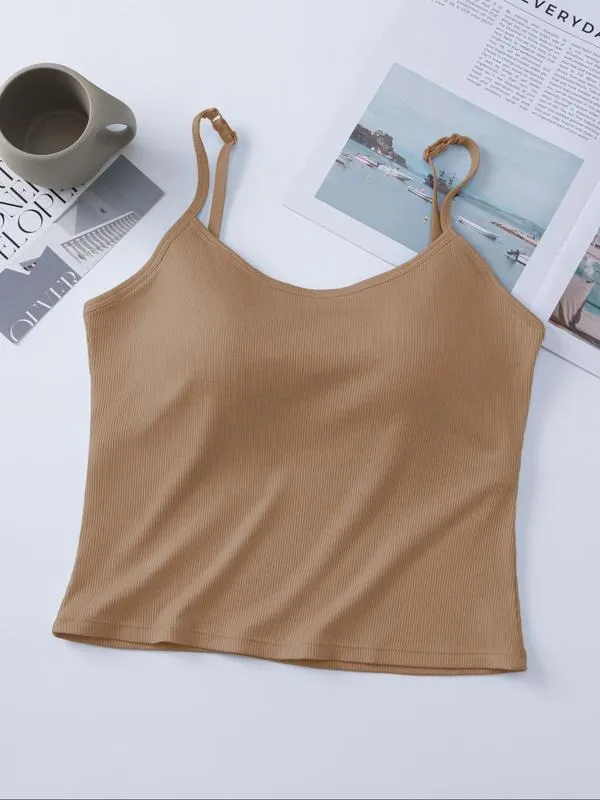 Women's Solid Ribbed Cami Top, Fitted Casual Sleeveless Crop Top for Daily Wear