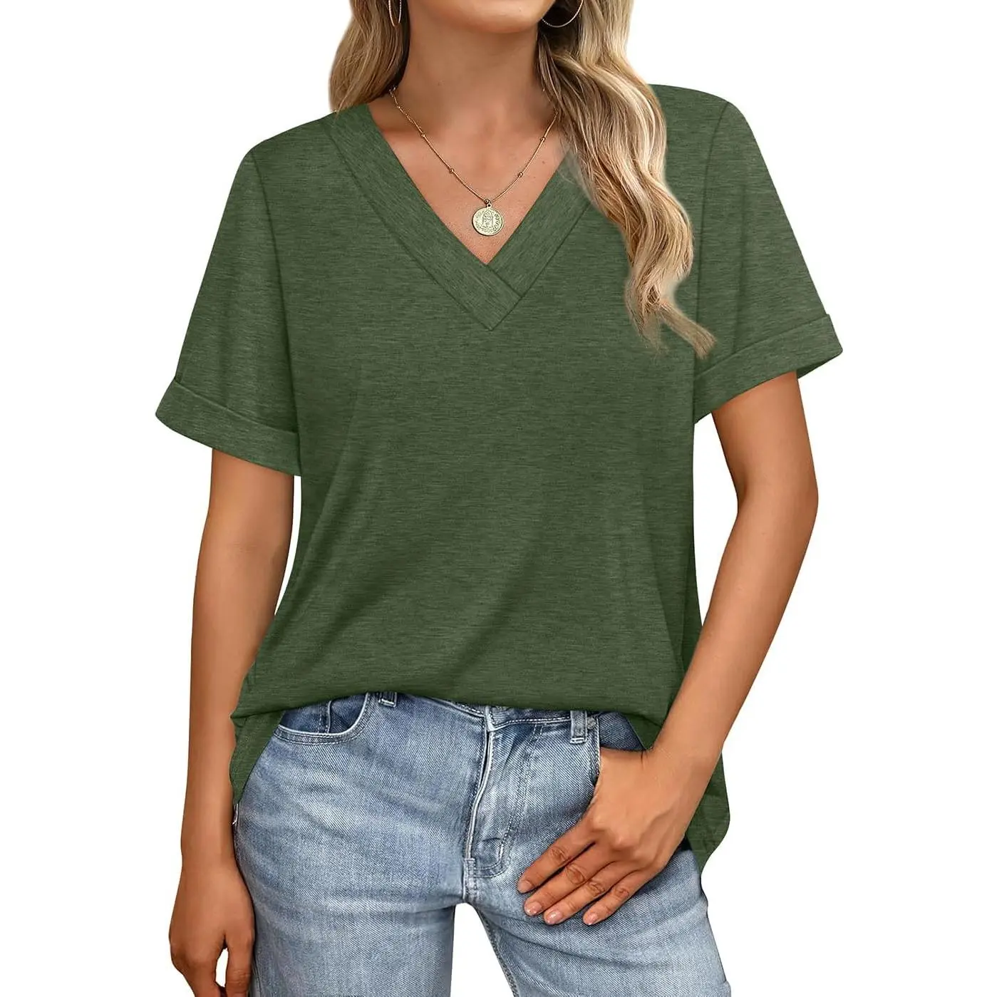 WIHOLL Womens Summer Tops Short Sleeve Basic Casual V Neck T Shirts Trendy Fashion 2025