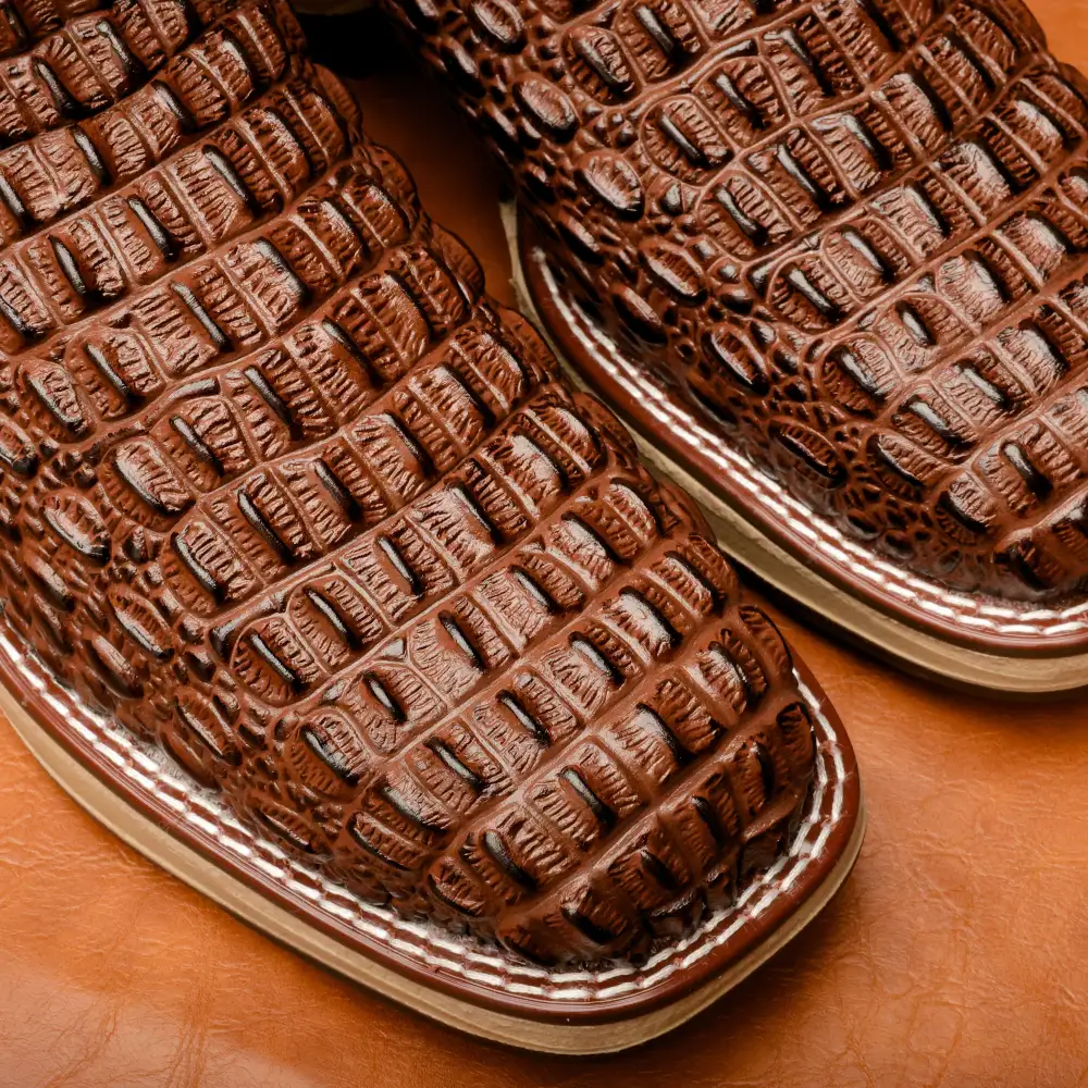 Brown Caiman Hornback Leather Boots With 3D Lightweight Sole - Composite Toe