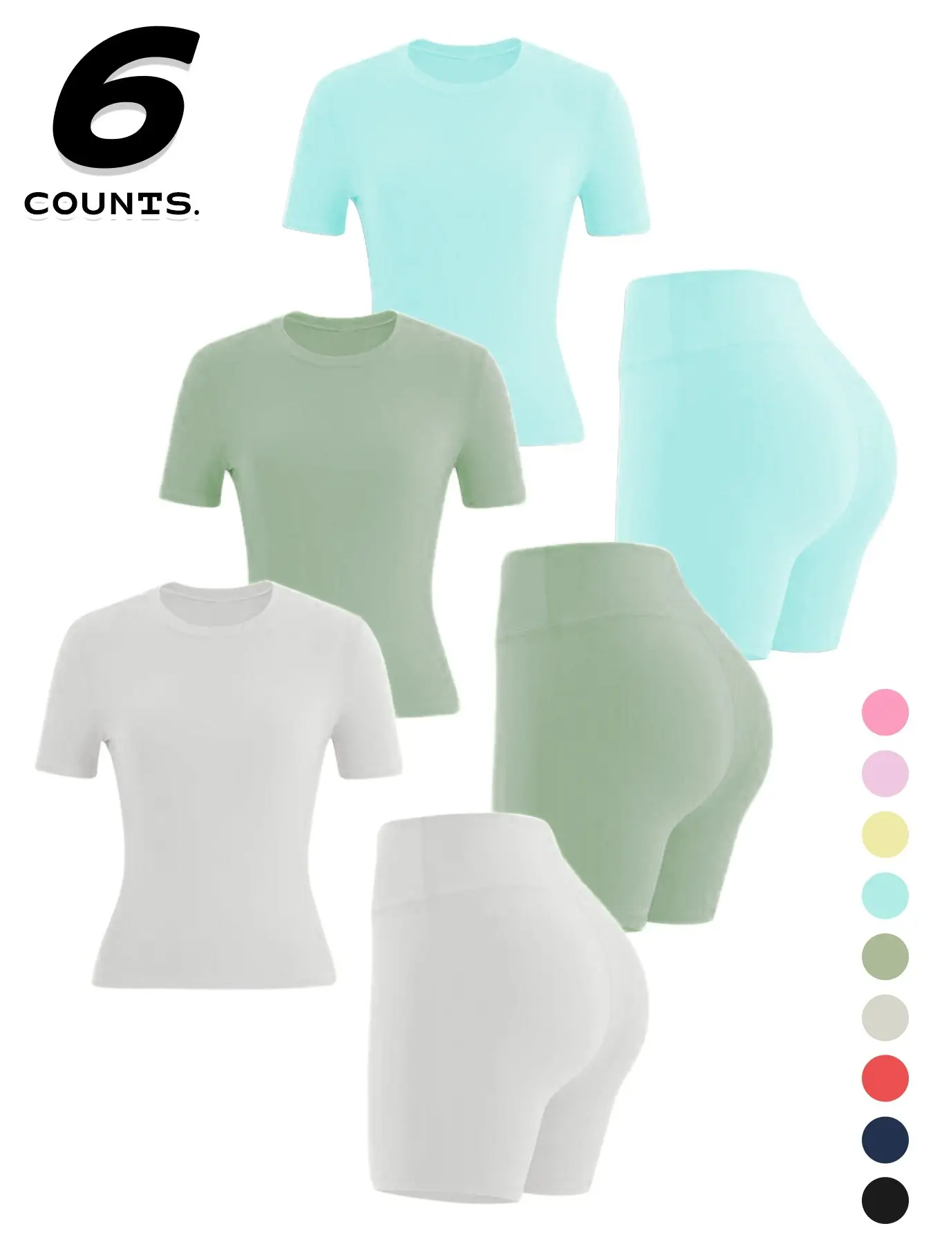 🔥🔥9 PACKS $27 | Women's Two-piece Solid Color Tee & High Waist Skinny Shorts Tracksuit Set