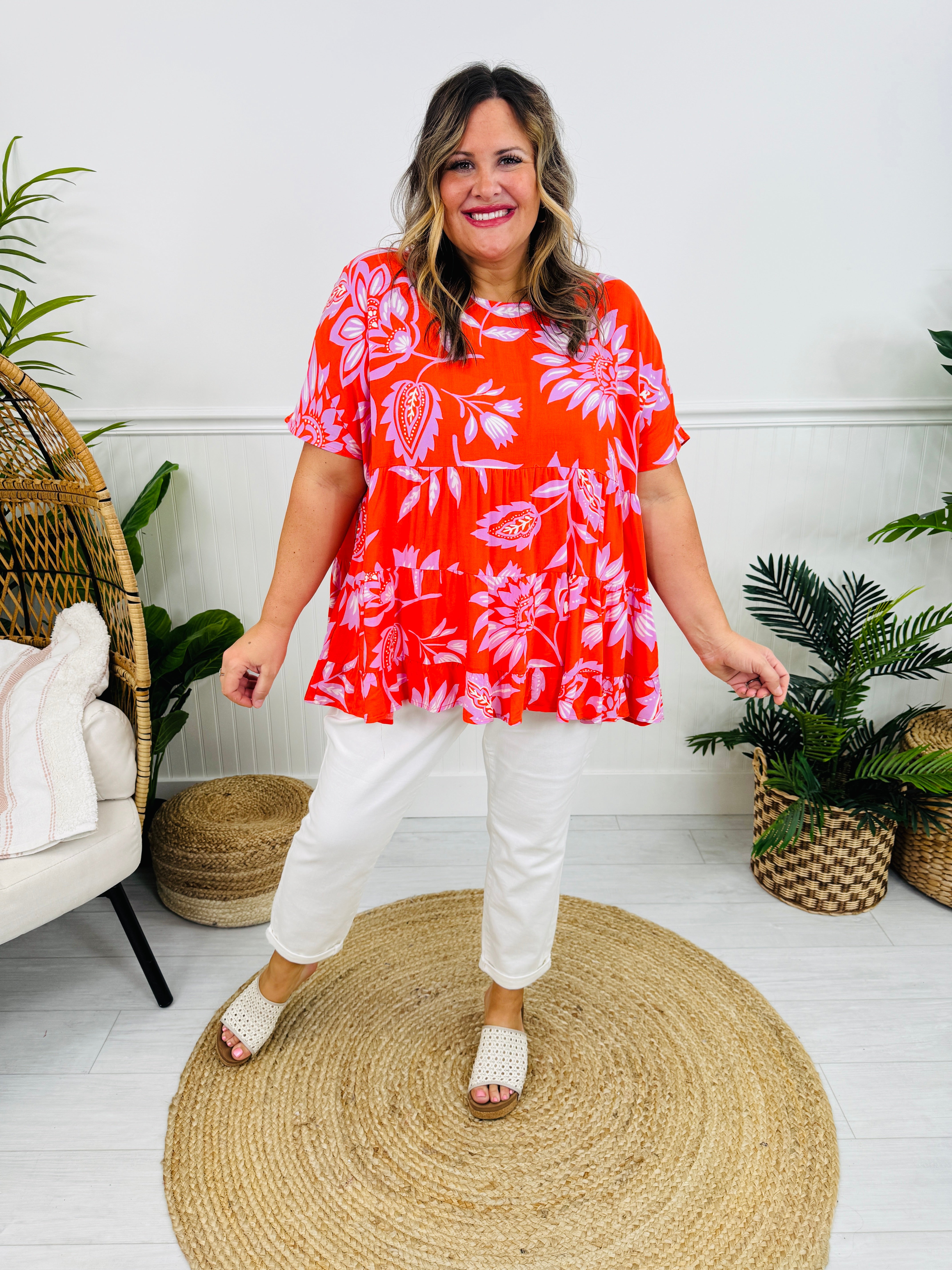 Floral Fiesta Top In Hot Coral
