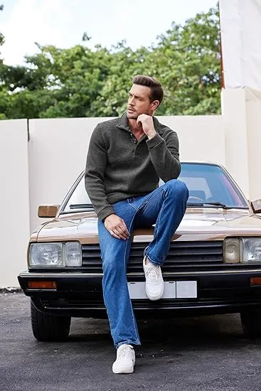 Men's Casual Slim Fit Pullover Sweater Knitted Thermal Sweatshirt.Fleece-lined For Warmth And Wind Protection.Comfortable And Stylish