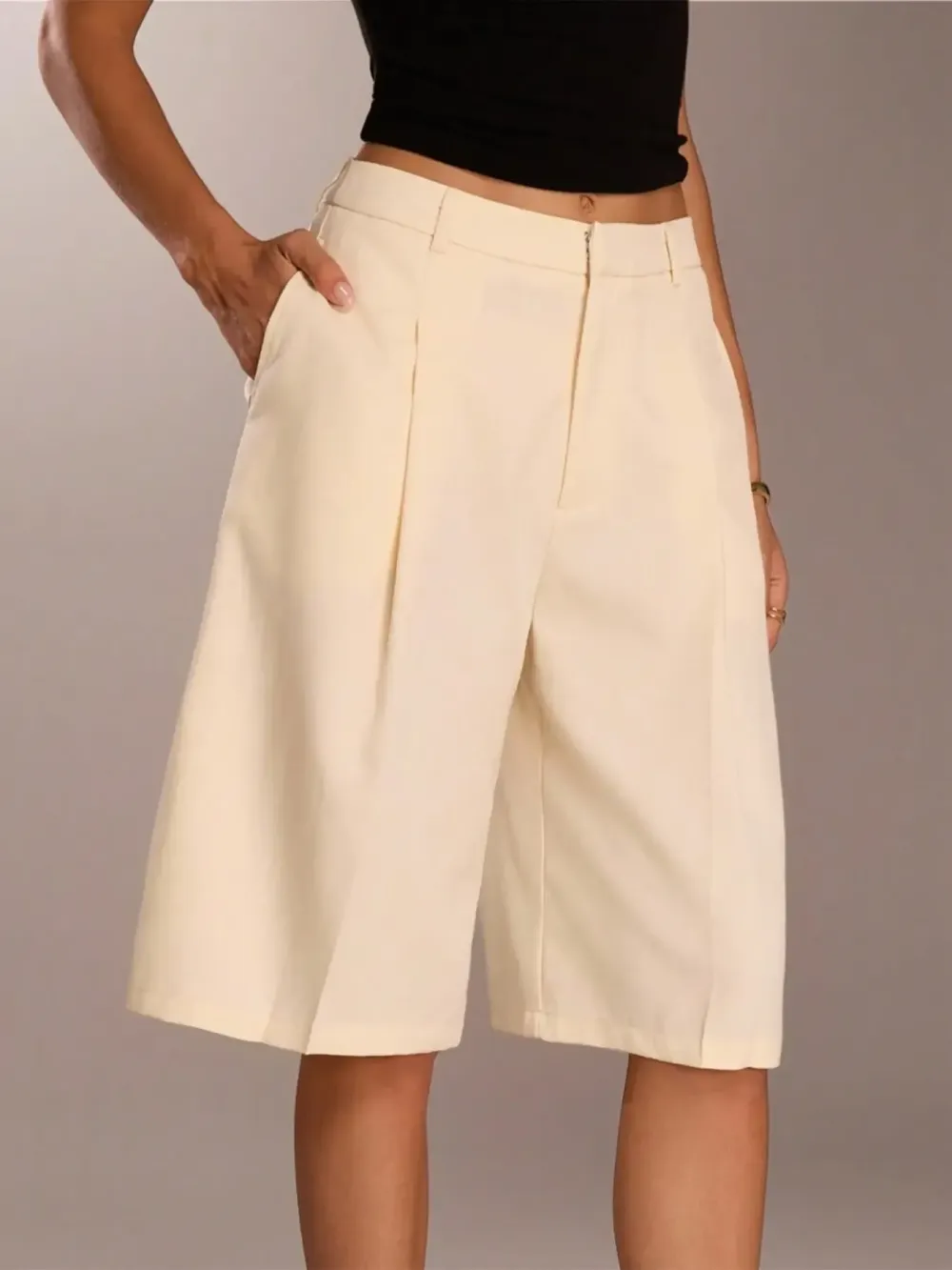 Women's Solid Color Simple Commuter Bermuda Shorts, All Seasons Business Casual Long Pants