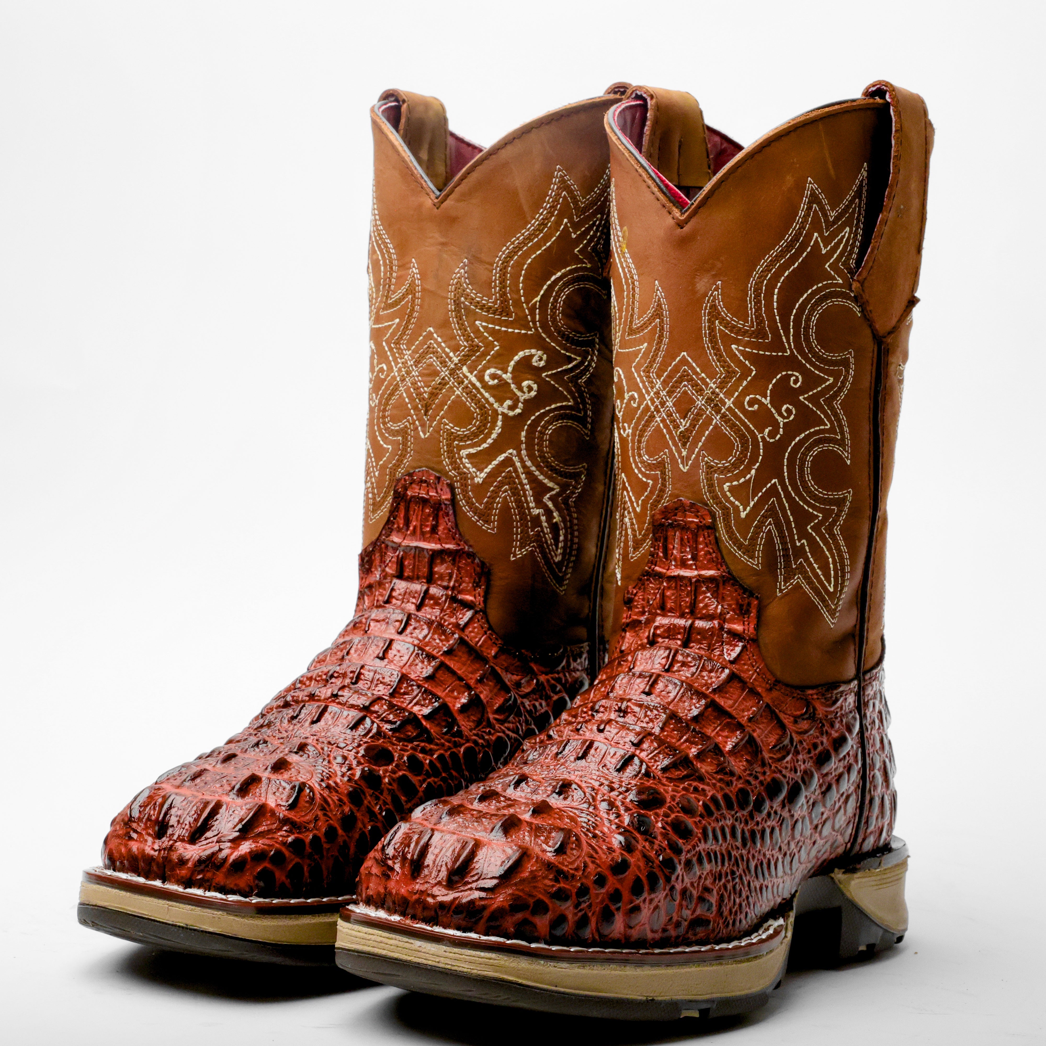 Cognac Caiman Neck Leather Boots With 3D Lightweight Sole - Composite Toe