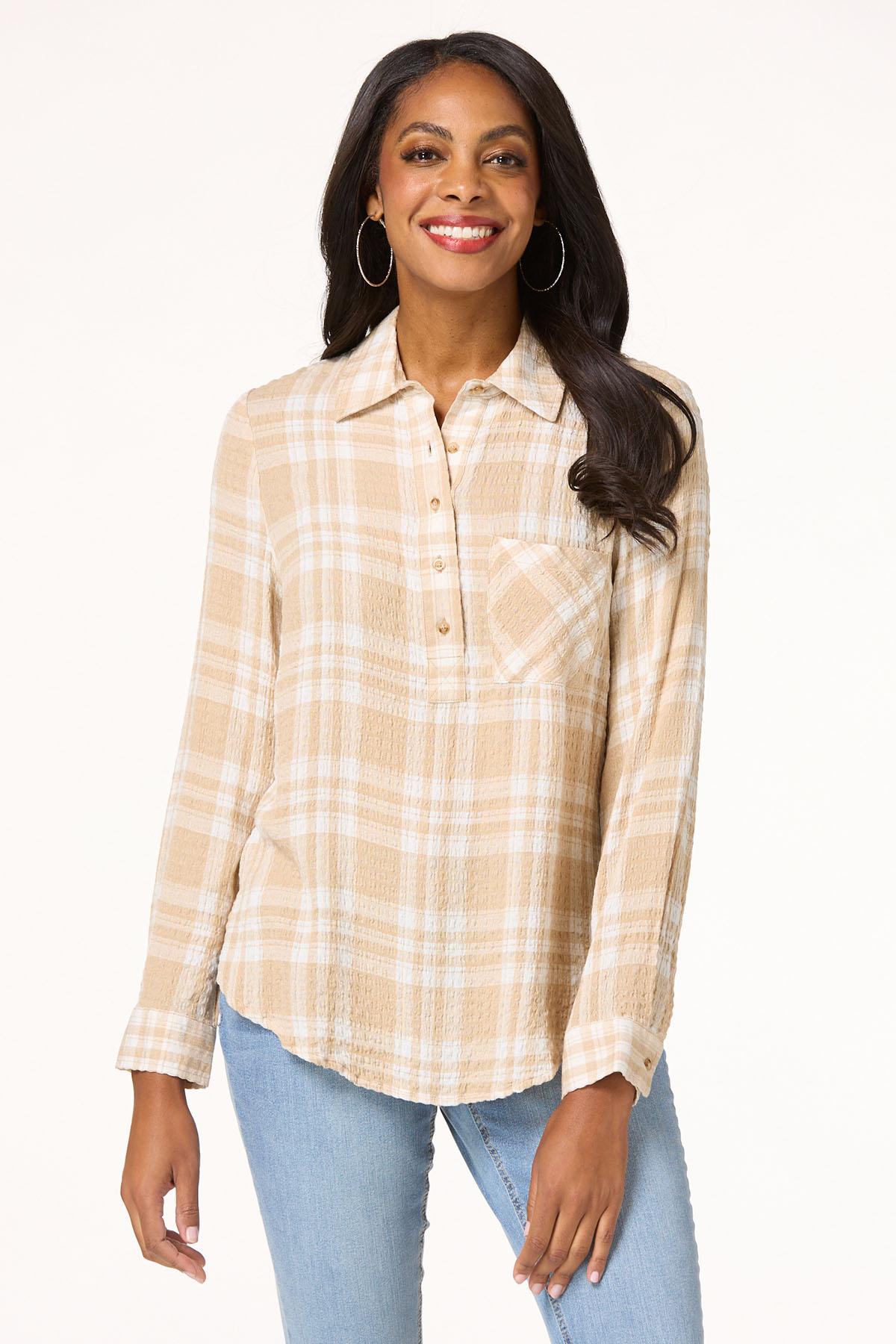 Sandy Check Button Collar Top