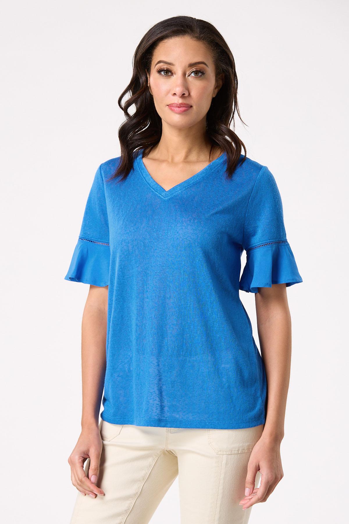 Blue Flutter Sleeve Top