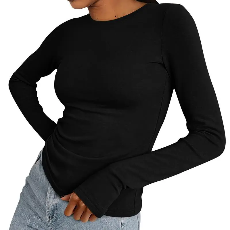 Women's Casual Long Sleeve Crew Neck Top - Slim Fit Basic Going-Out Blouse for Summer & Fall