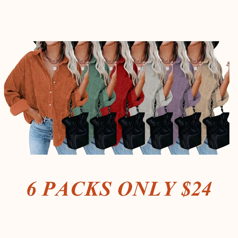 Women's Plain Pocket Button Front Corduroy Shirt