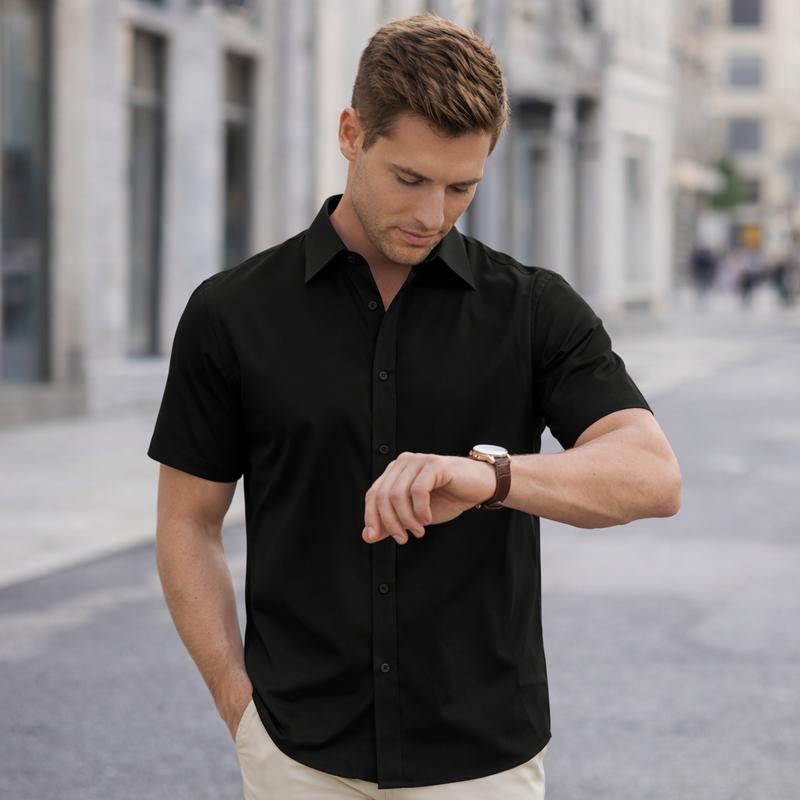Alimen Stain-Resistant Short Sleeve Dress Shirt - Waterproof & Classic Style