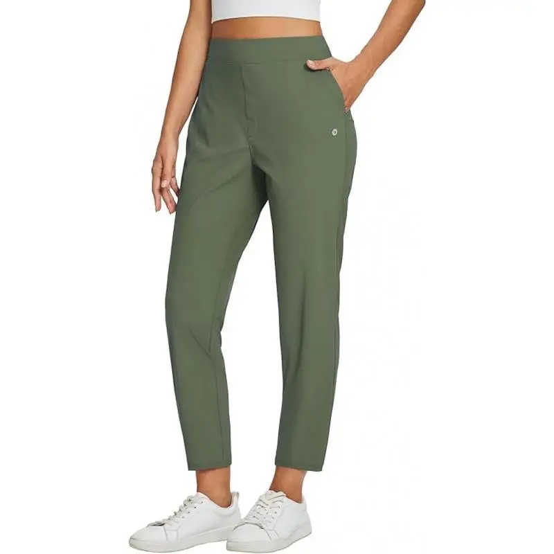 Women's Lightweight Breathable Soft  Ankle Pants Business Casual Summer Silky with Zipper Pockets Stretch Petite