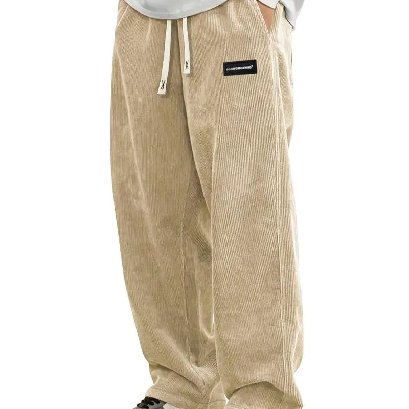 Men'S Thermal Winter Pants with Drawstring Waist - Beige Non-Stretch Trousers, Men's Sweatpants