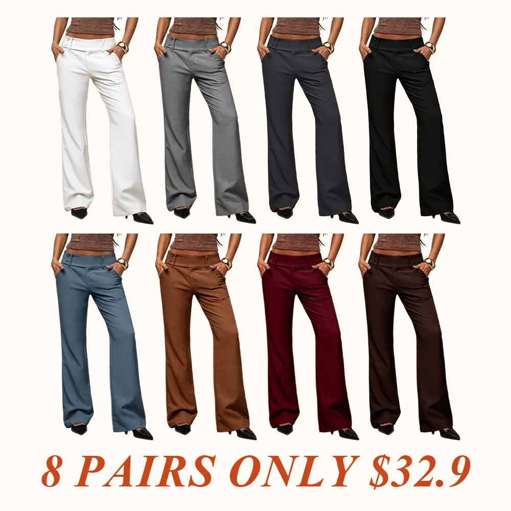 Women's Plain Pocket Elegant Casual Flare Pants, Business Casual Women's Clothing, All-Season Ladies' Apparel