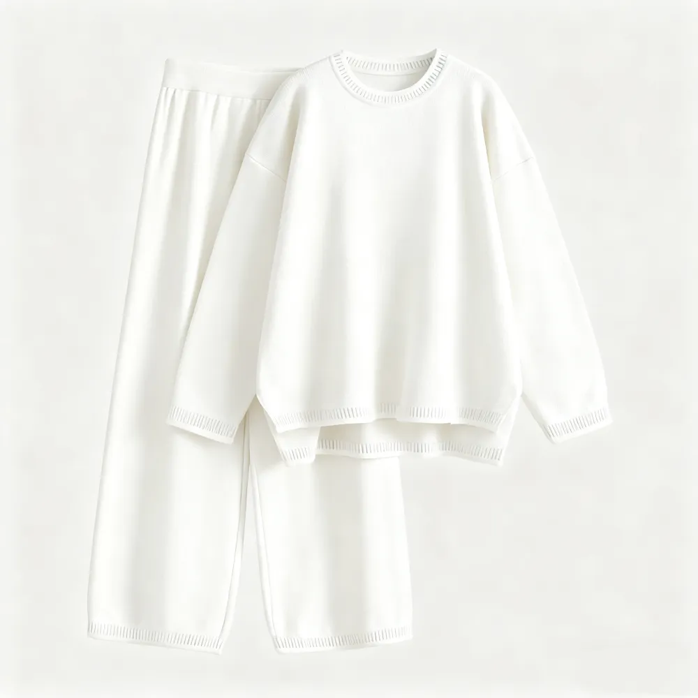 Chic Crew Neck Sweater & High Waist Loose Pants Casual Outfit