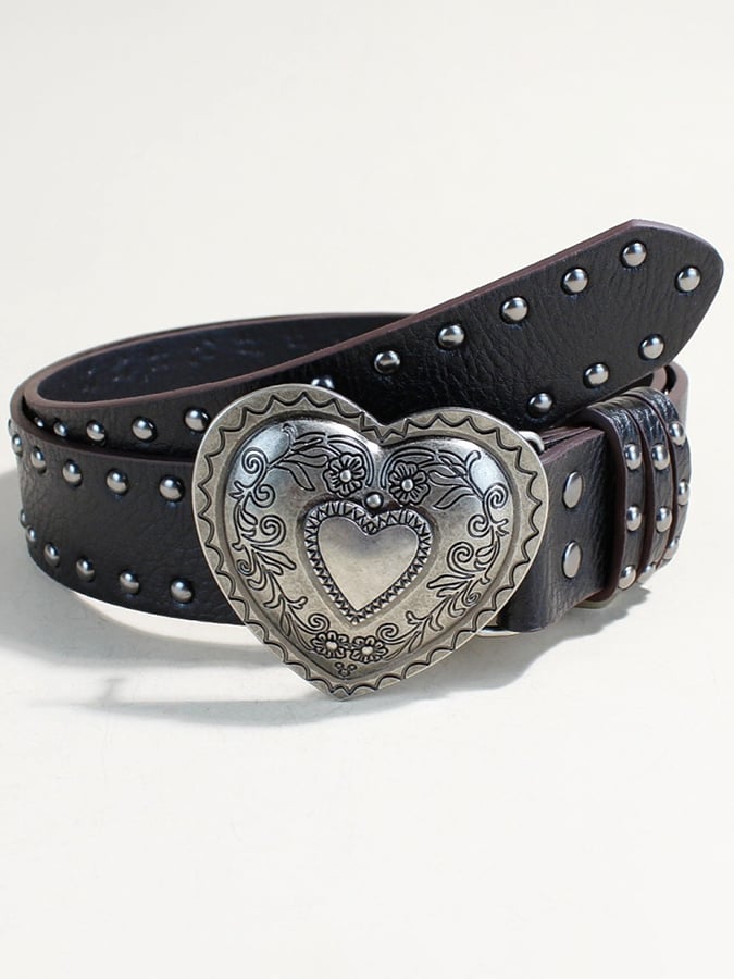 Diamond Cross Punk Heart Large Plate Buckle Rivet Belt