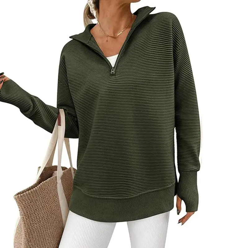 Women's Long Sleeve Quarter Zip Pullover Sweater