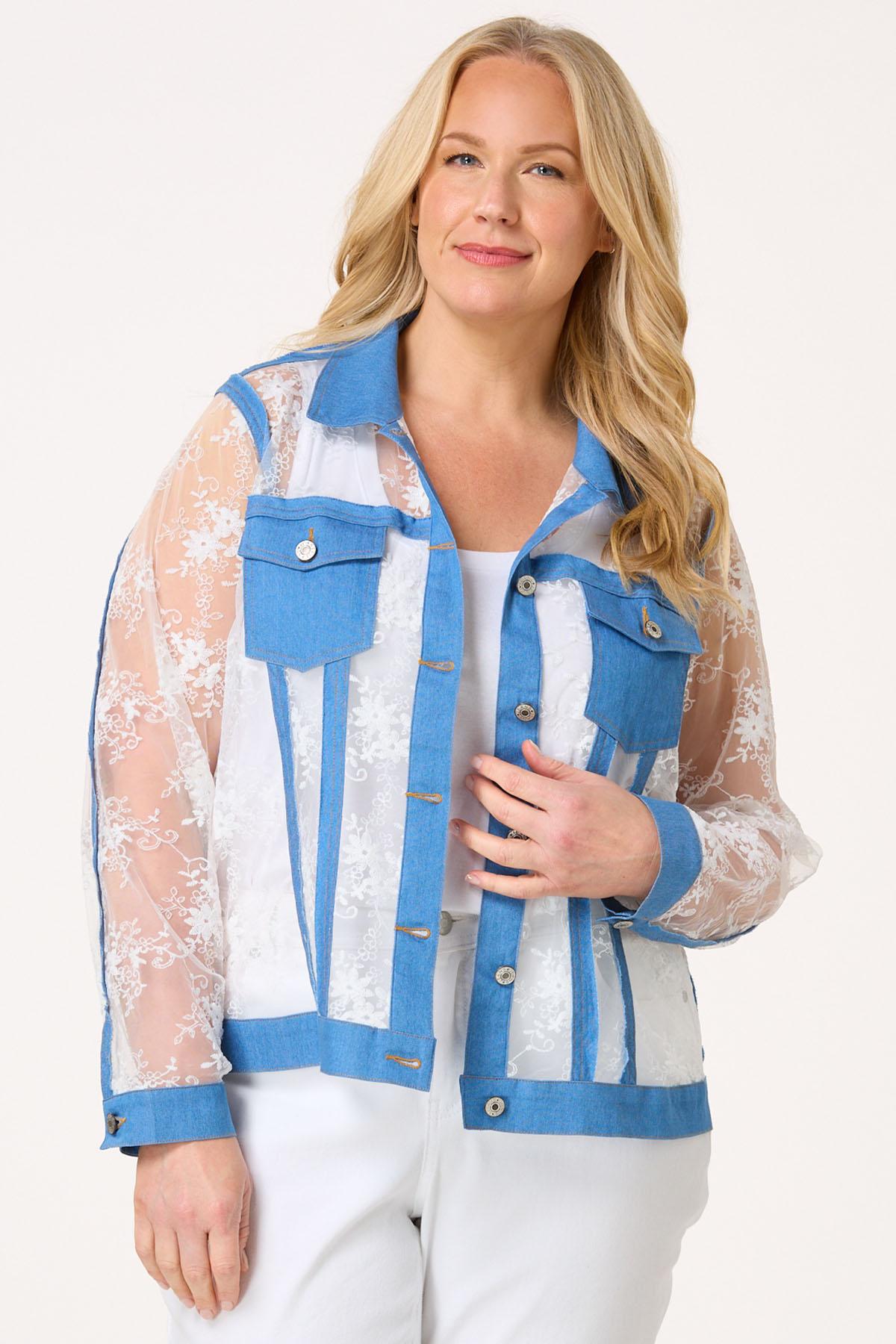 Plus Size Denim Lace Jacket