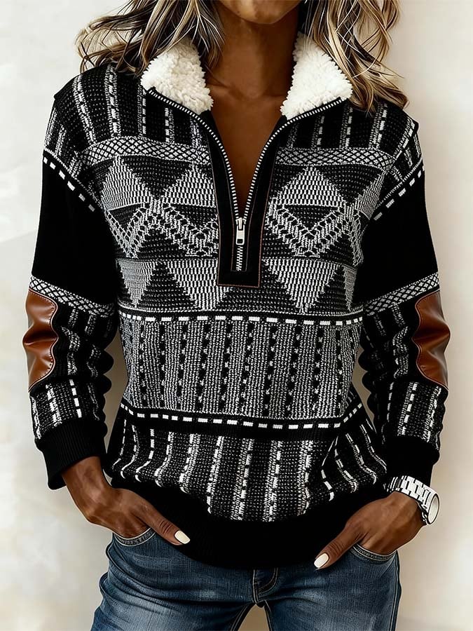 Women'S Casual Color Block Printed Pullover Sweatshirt