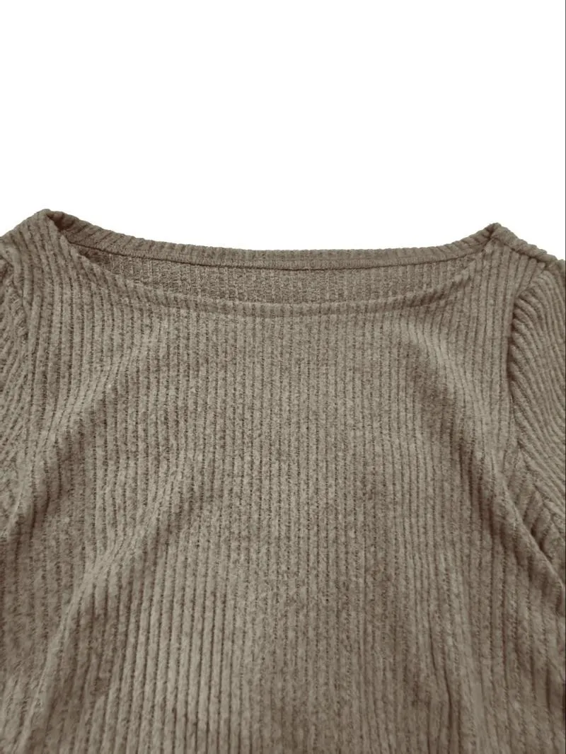 Women's Casual Striped Long Sleeve Top & Loose Pocket Pants Set