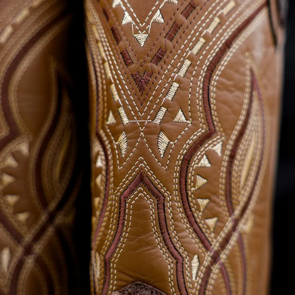 Brown Caiman Belly Leather Boots - Square Toe