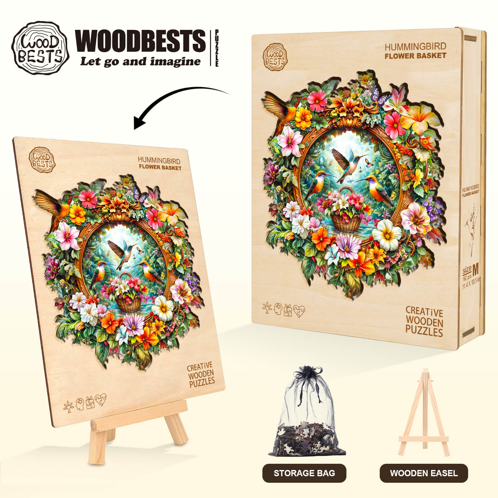 Hummingbird flower basket Wooden Jigsaw Puzzle