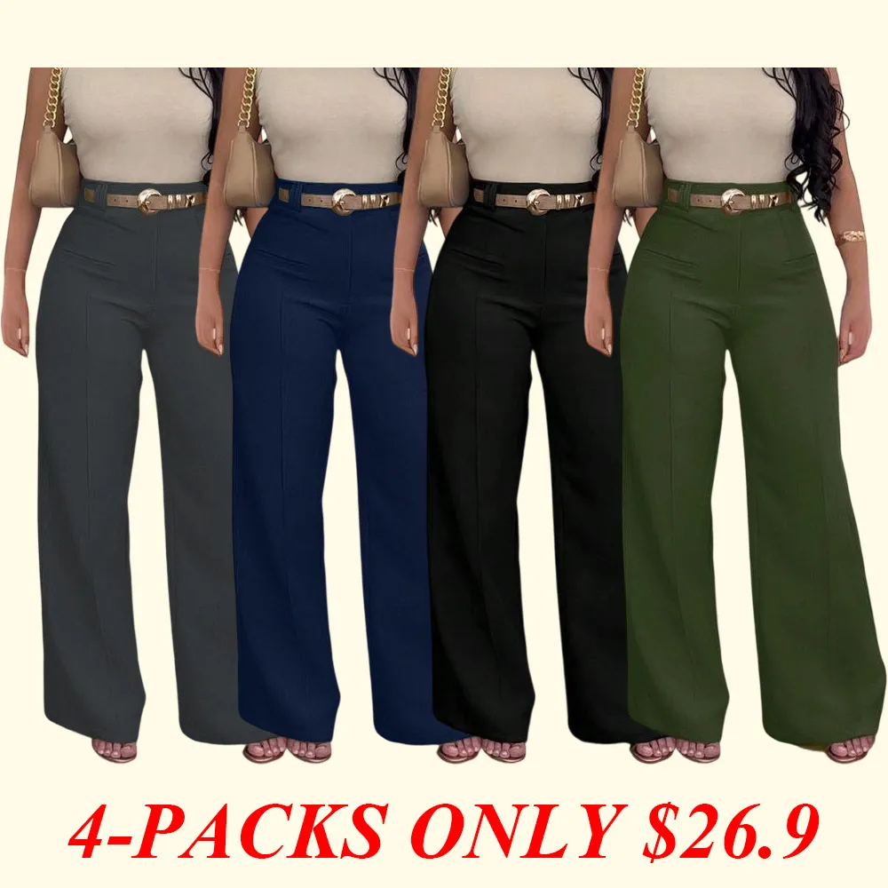 Women's Plain Pocket Wide Leg Pants