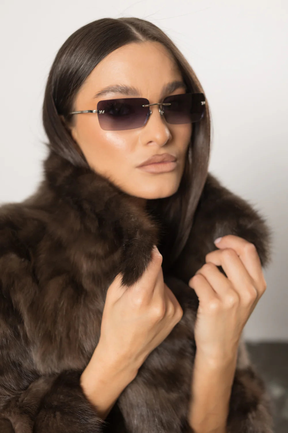 Haină din Blană Naturală de Zibelina, cu Cordon din Piele, Femei, Dark Sable 434