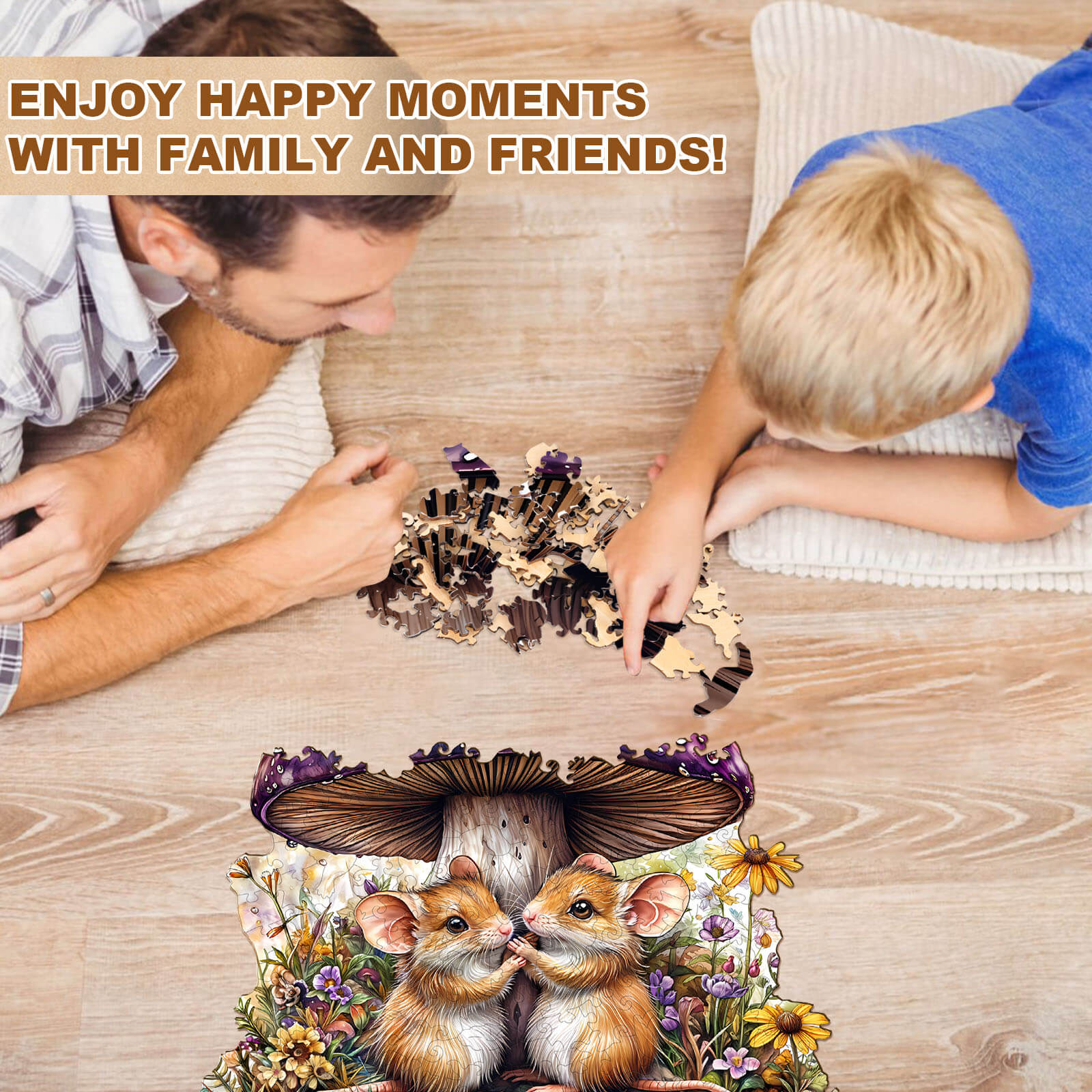 Mice and mushrooms Wooden Jigsaw Puzzle