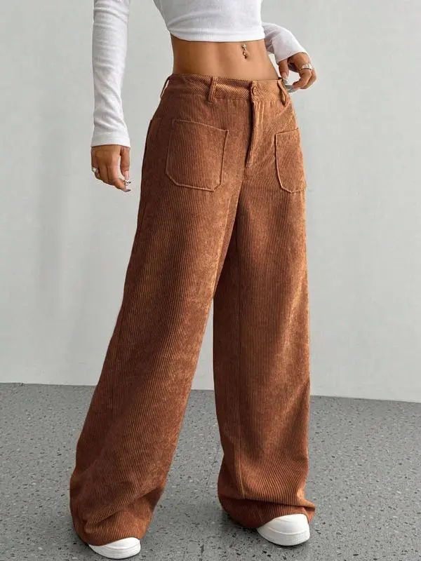 Women's Casual Loose-Fitting Wide Leg Pants with Front and Back Pockets