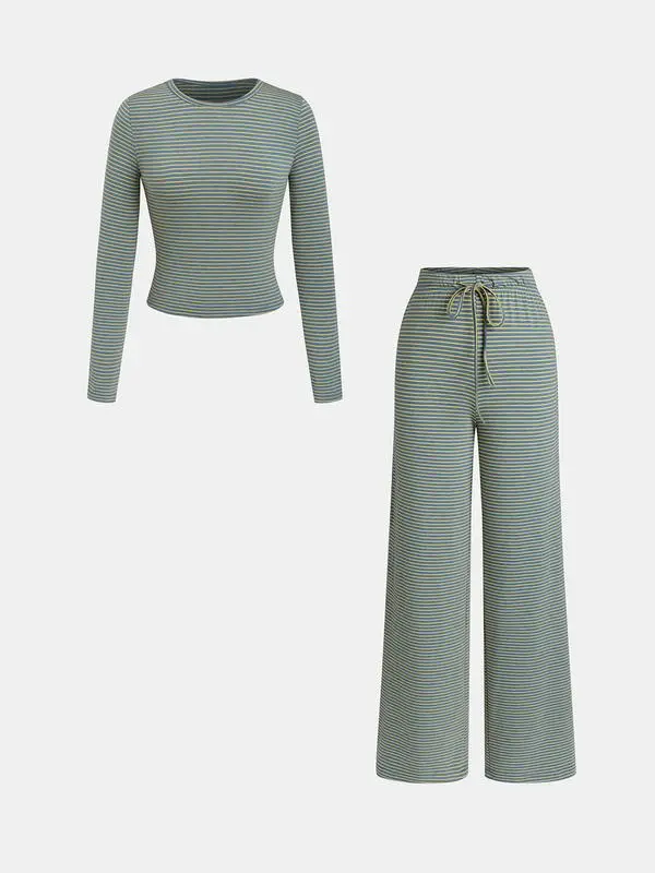 Women's Casual Striped Top & Pants Set