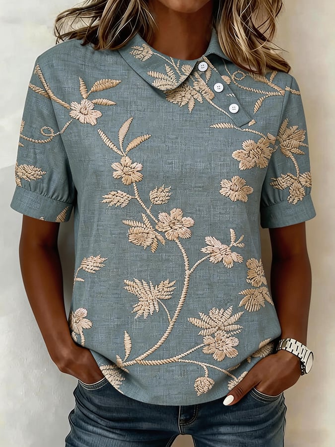 Women's Casual Collared Printed Short-Sleeve Shirt- Fast Shipping