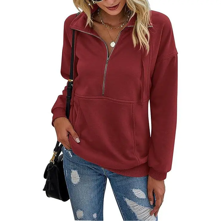 Women's Casual Long Sleeve Lapel Zipper Sweatshirt