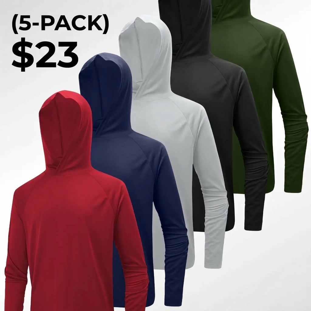 5 Pack Men's Dry Fit Athletic Shirt Long Sleeve Fishing Hoodies Workout Tops For Men UPF SPF Sun Protection