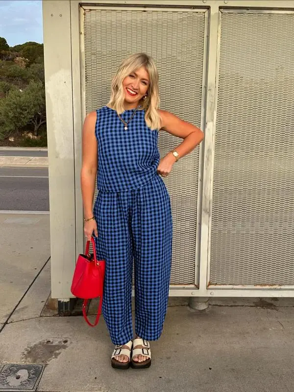 Women's Plaid Print Tank Top & Pants Two-piece Set