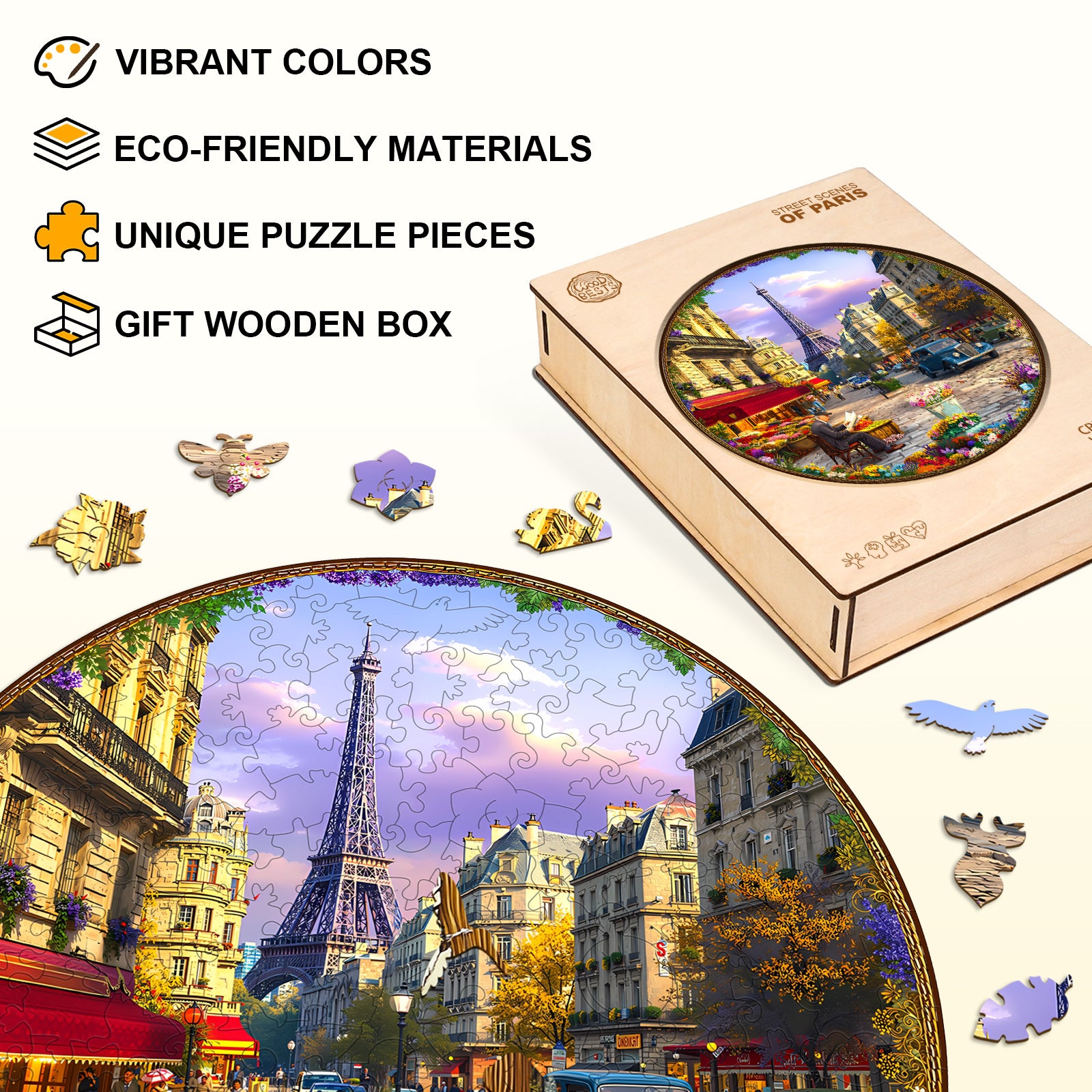 Street scenes of Paris Wooden Jigsaw Puzzle