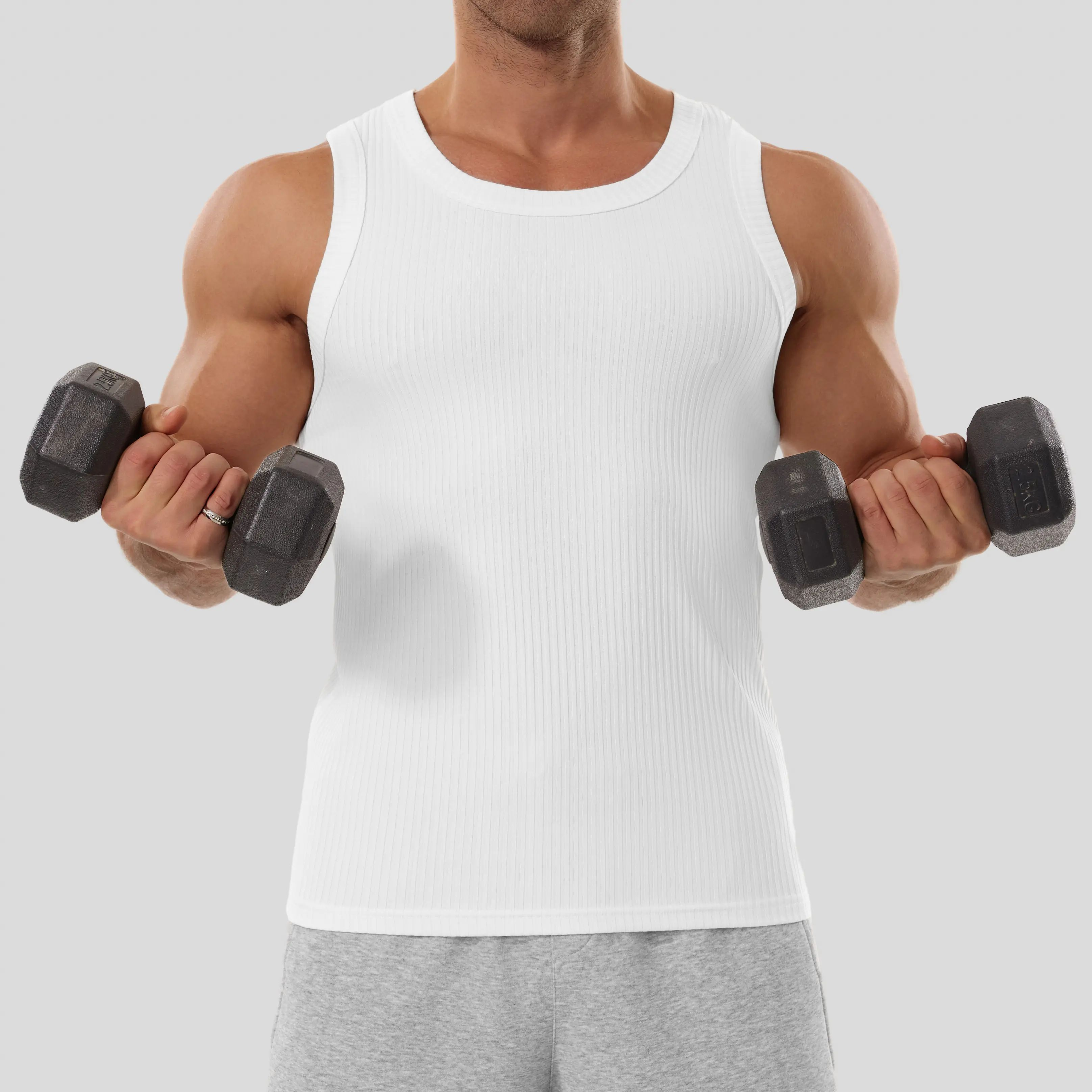 Men’s Wide Strap Ribbed Tank Top, High Stretch Breathable Muscle Tank, Heavyweight Drapey Fit Gym & Casual Sleeveless Shirt