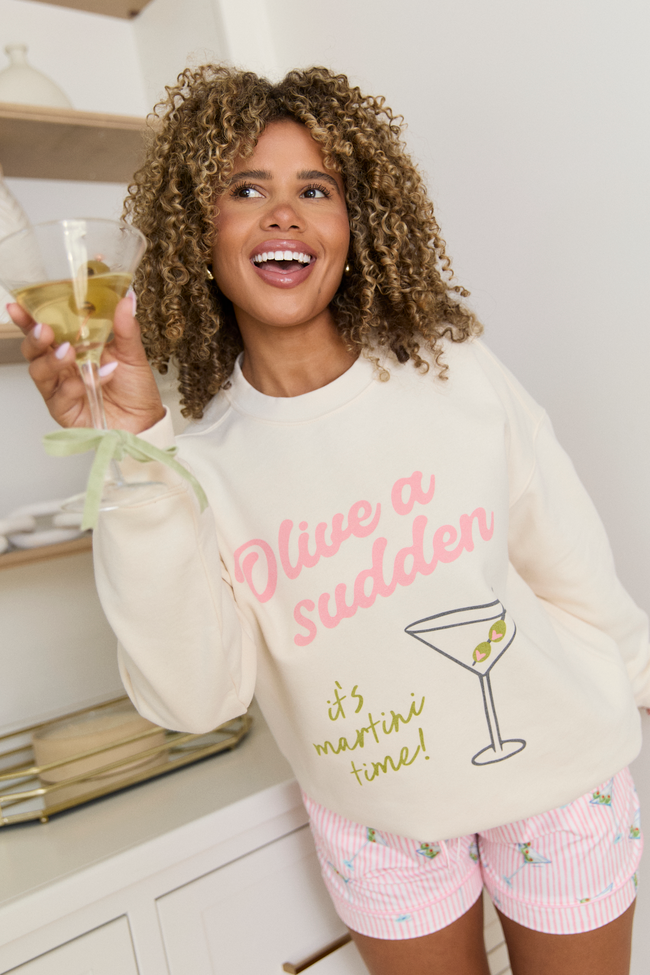 It's Martini Time Cream Graphic Sweatshirt