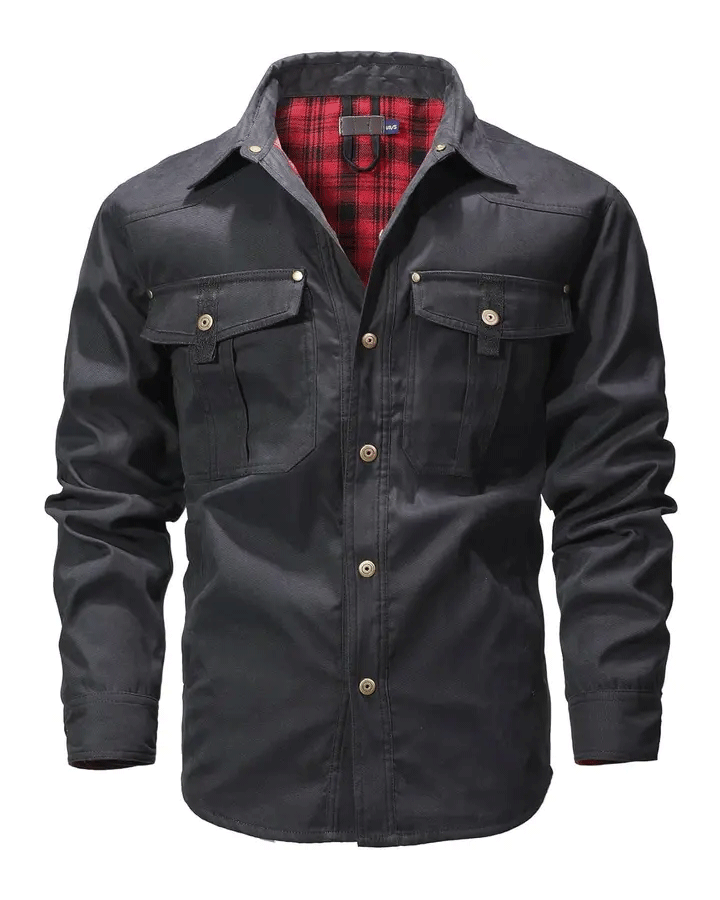 Men’s Flannel-Lined Western Shacket Jacket – Outdoor Twill Shirt Jacket