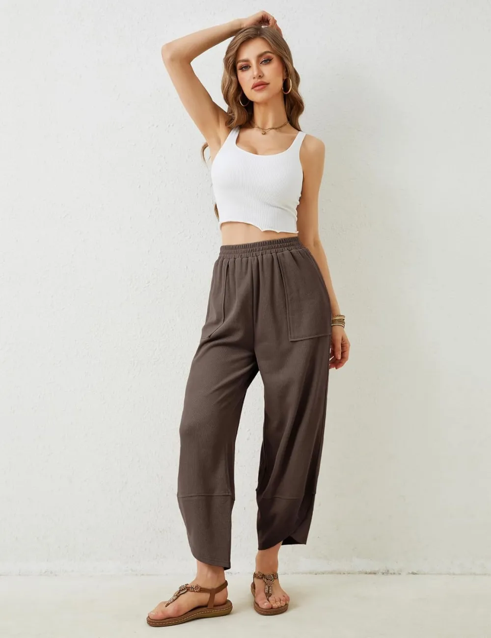 Women's Wide Leg Harem Pants Casual Palazzo Pants with Pockets High Waist Relaxed Fit