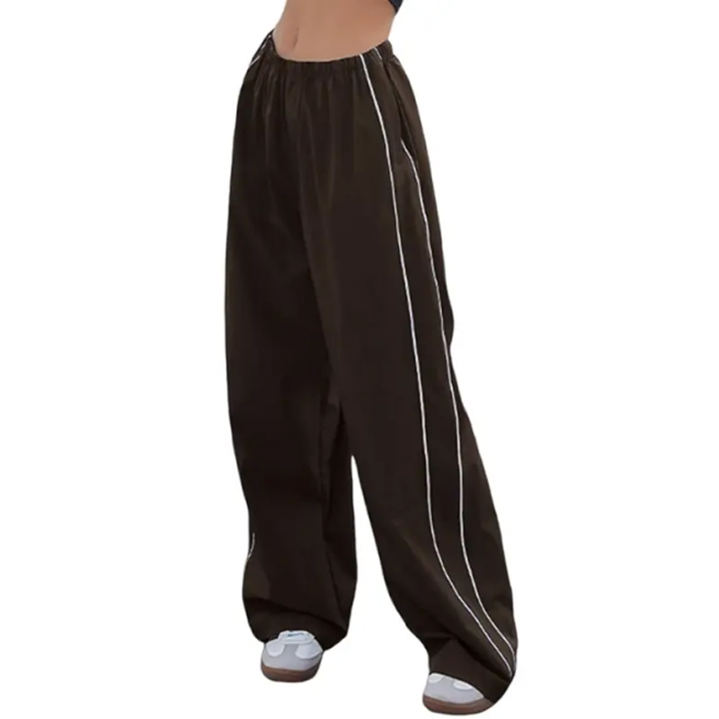 Wide-Leg Elastic-Waist Parachute Pants — Relaxed High-Rise Trousers