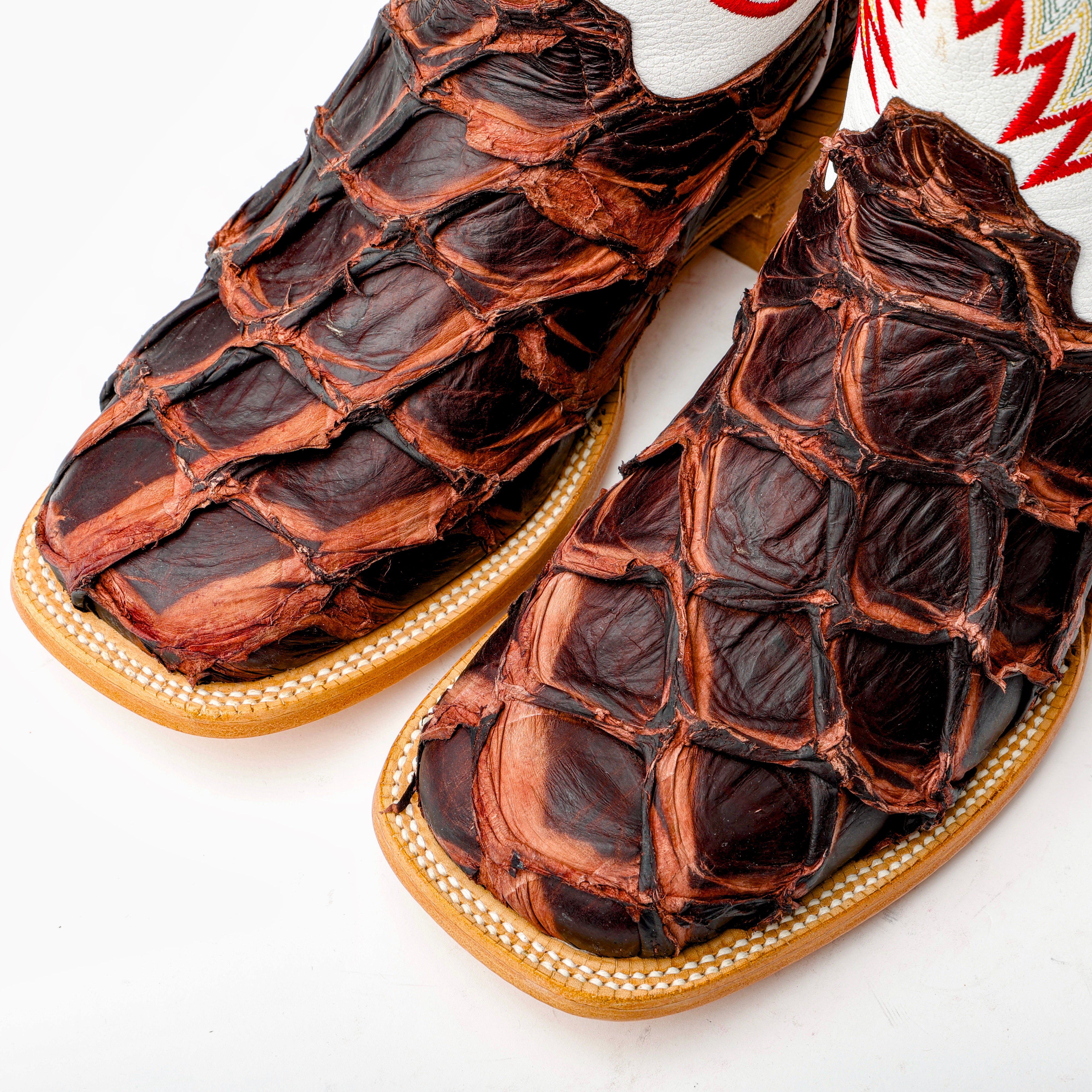 Rustic Brown GENUINE Pirarucu Boots - Square Toe