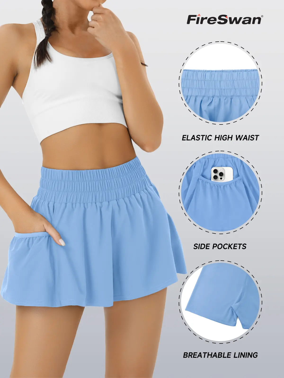 Women’s High-Waisted Athletic Shorts with Pockets (Stretchy & Breathable Active Fit)