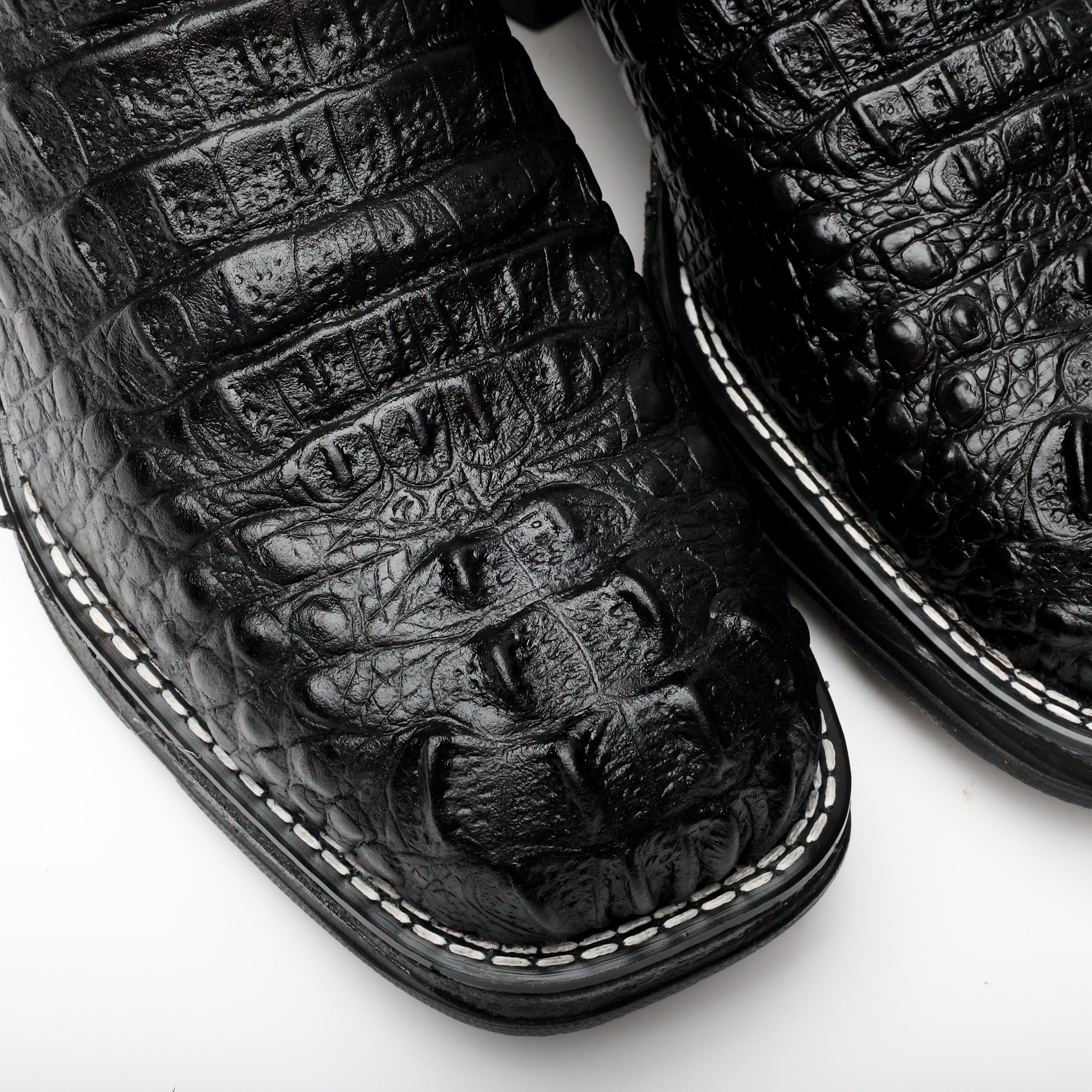 Black Caiman Neck Leather Boots With 3D Lightweight Sole - Composite Toe